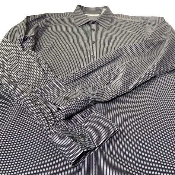 Kenneth Cole New York Men’s Black Striped Button Up Shirt Long Sleeve Size XL - Picture 6 of 11